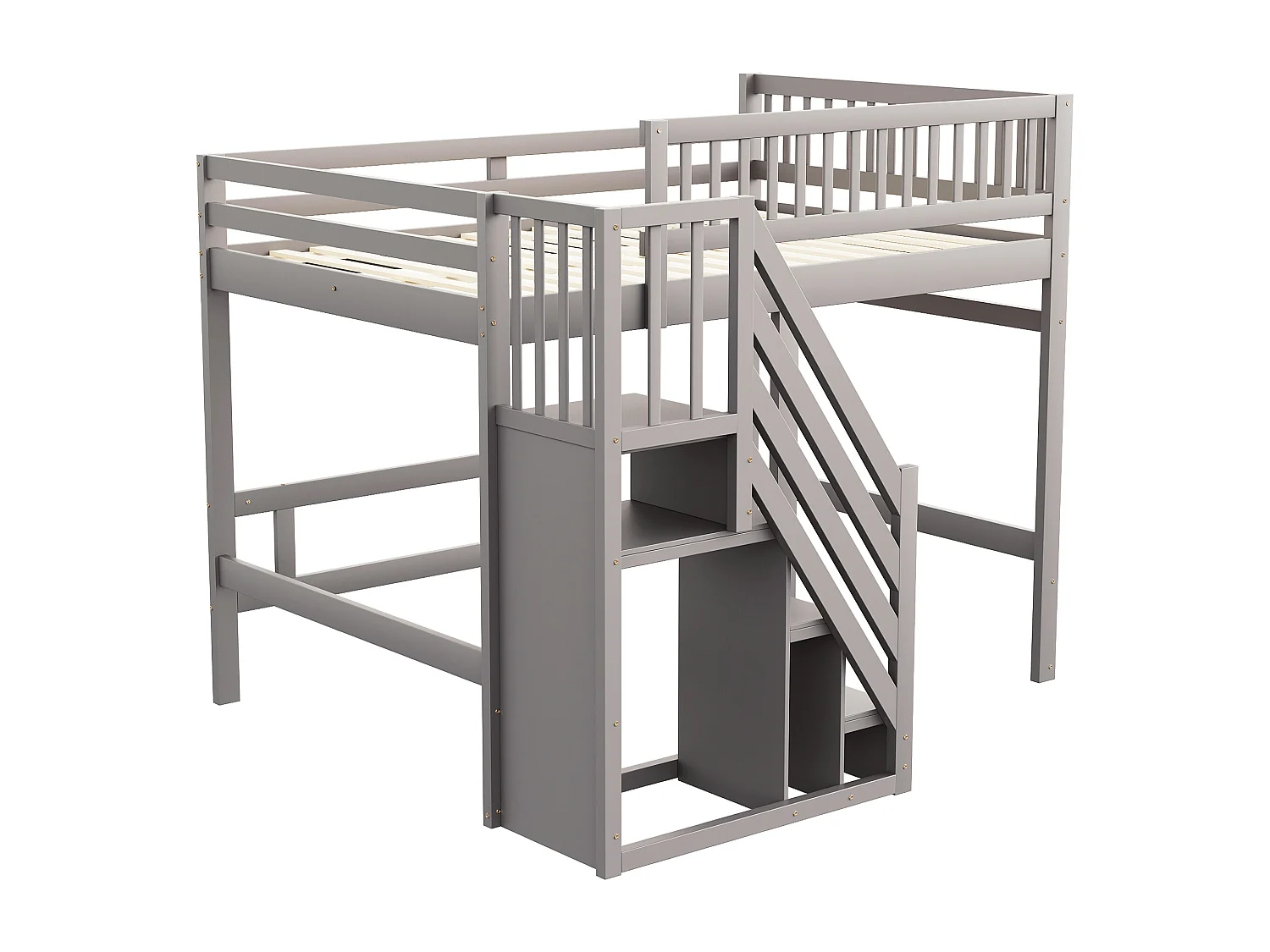 Letto mezzanina 140x200cm - con scala di archiviazione - legno massello + compensato + MDF - Grigio