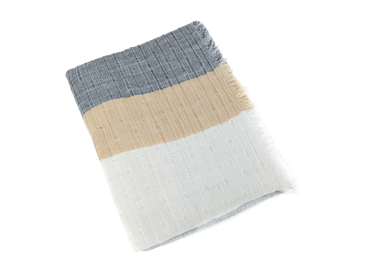 Plaid franges 150x180 cm LUANDA coton et matières mixtes naturel camel