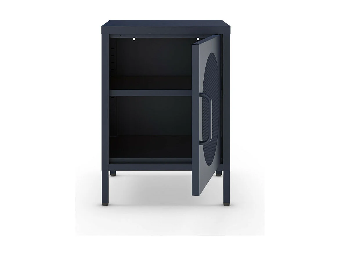 Zio - Table de chevet 1 porte en métal - Bleu nuit