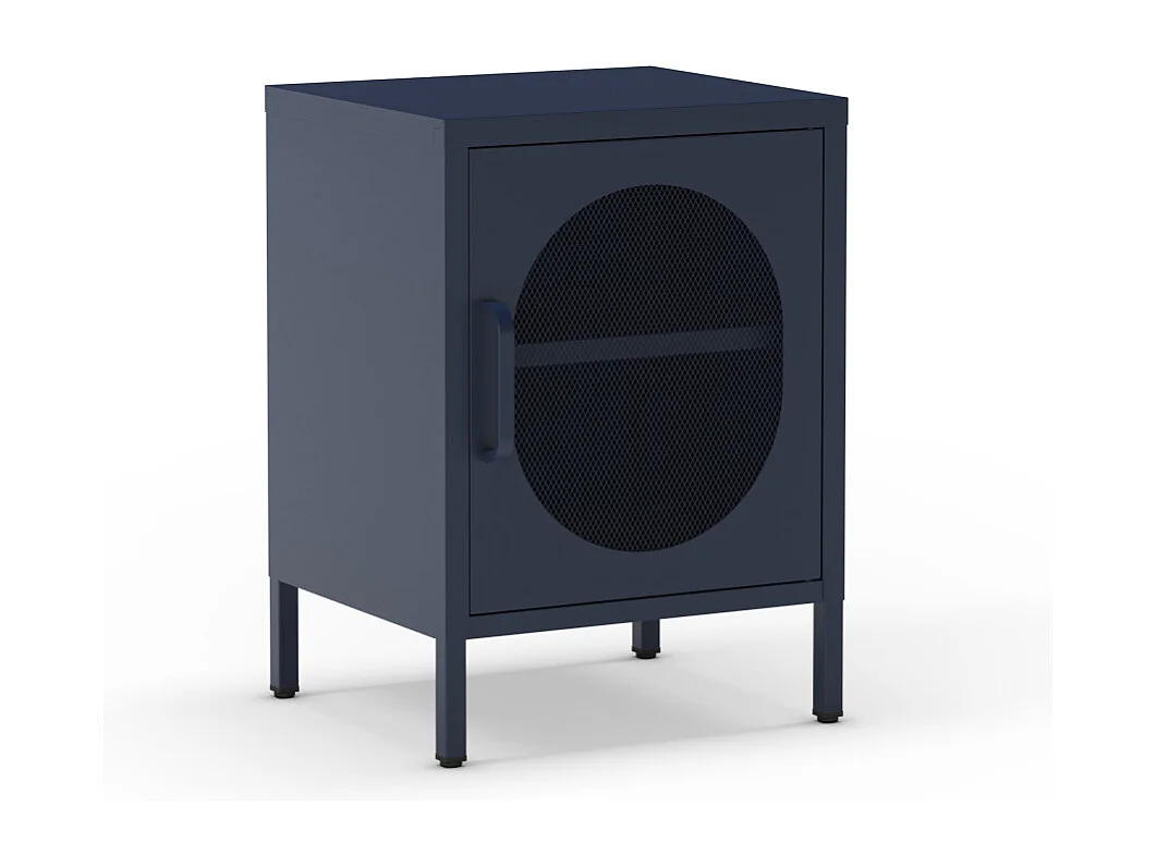 Zio - Table de chevet 1 porte en métal - Bleu nuit