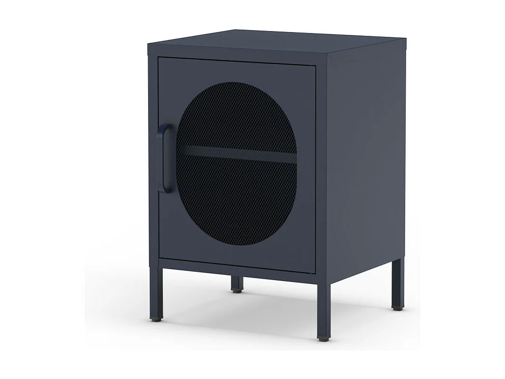 Zio - Table de chevet 1 porte en métal - Bleu nuit