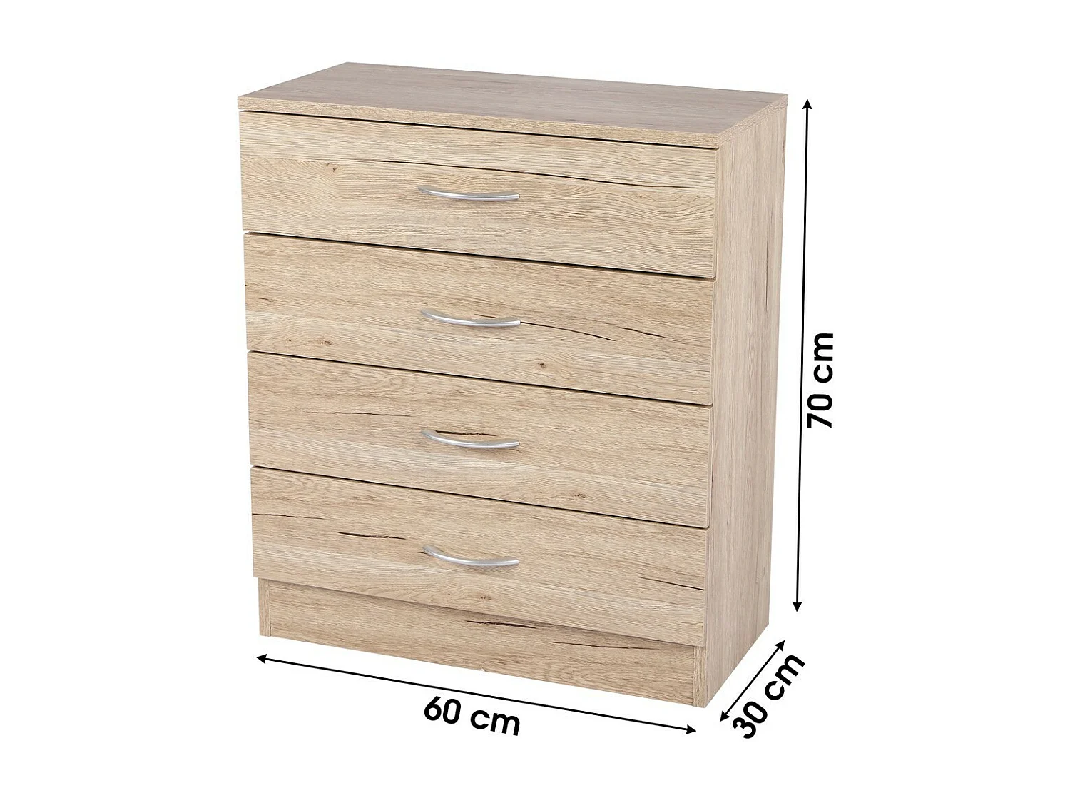 Meuble à chaussures 4 tiroirs – 60x30x70 cm, coloris chêne sonoma – Collection SONORIA