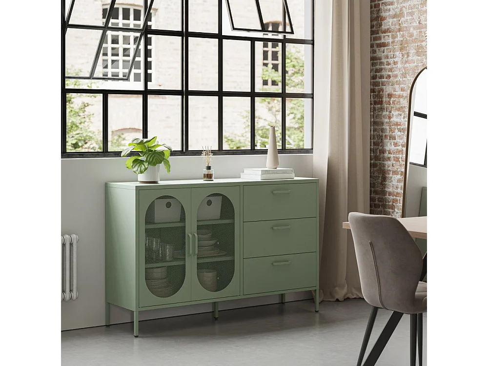 Zio - Buffet 2 portes en métal L140cm - Vert menthe