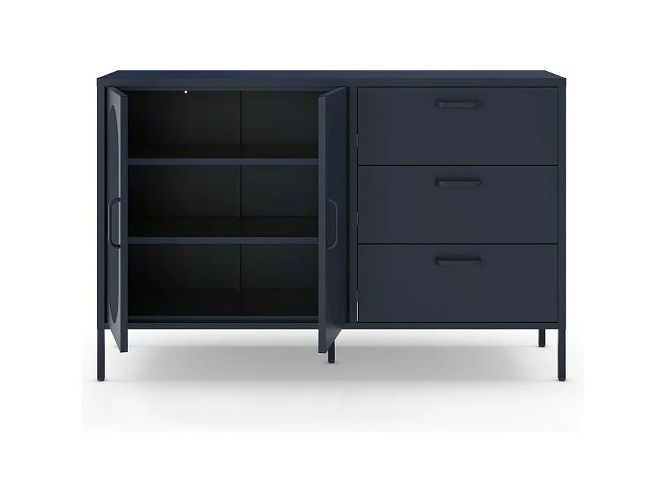 Zio - Buffet 2 portes en métal L140cm - Bleu nuit