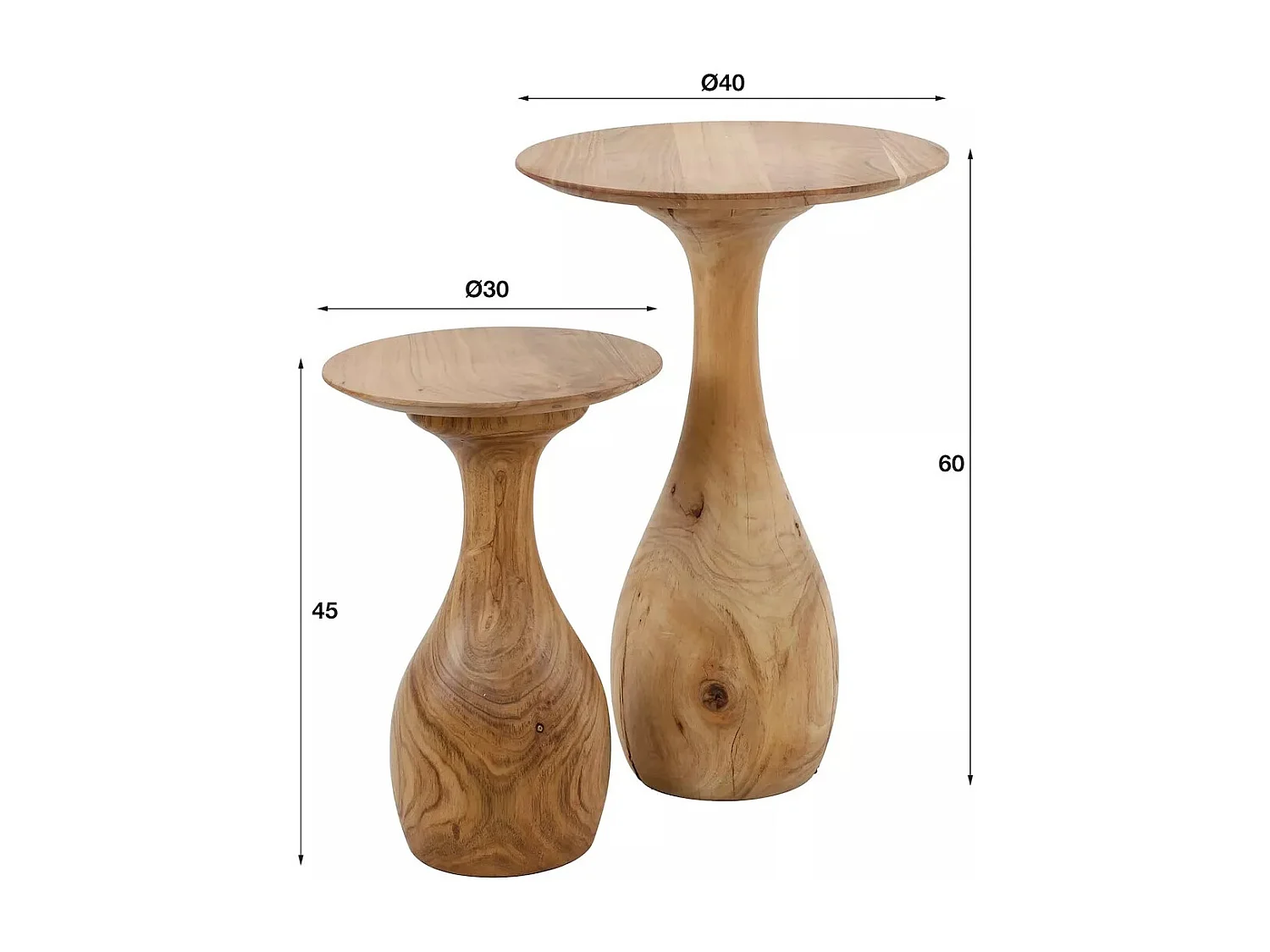PORTOBELO - Set de tables d'appoint rondes en bois d'acacia naturel
