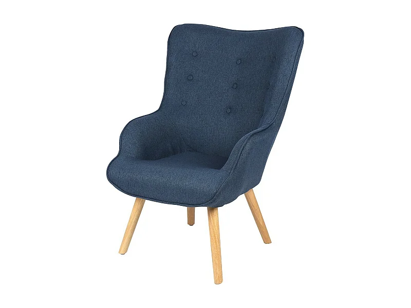 Denimblauer Stoff-Sessel mit Holzbeinen aus der ENJOY Kollektion. Skandinavischer Stil.