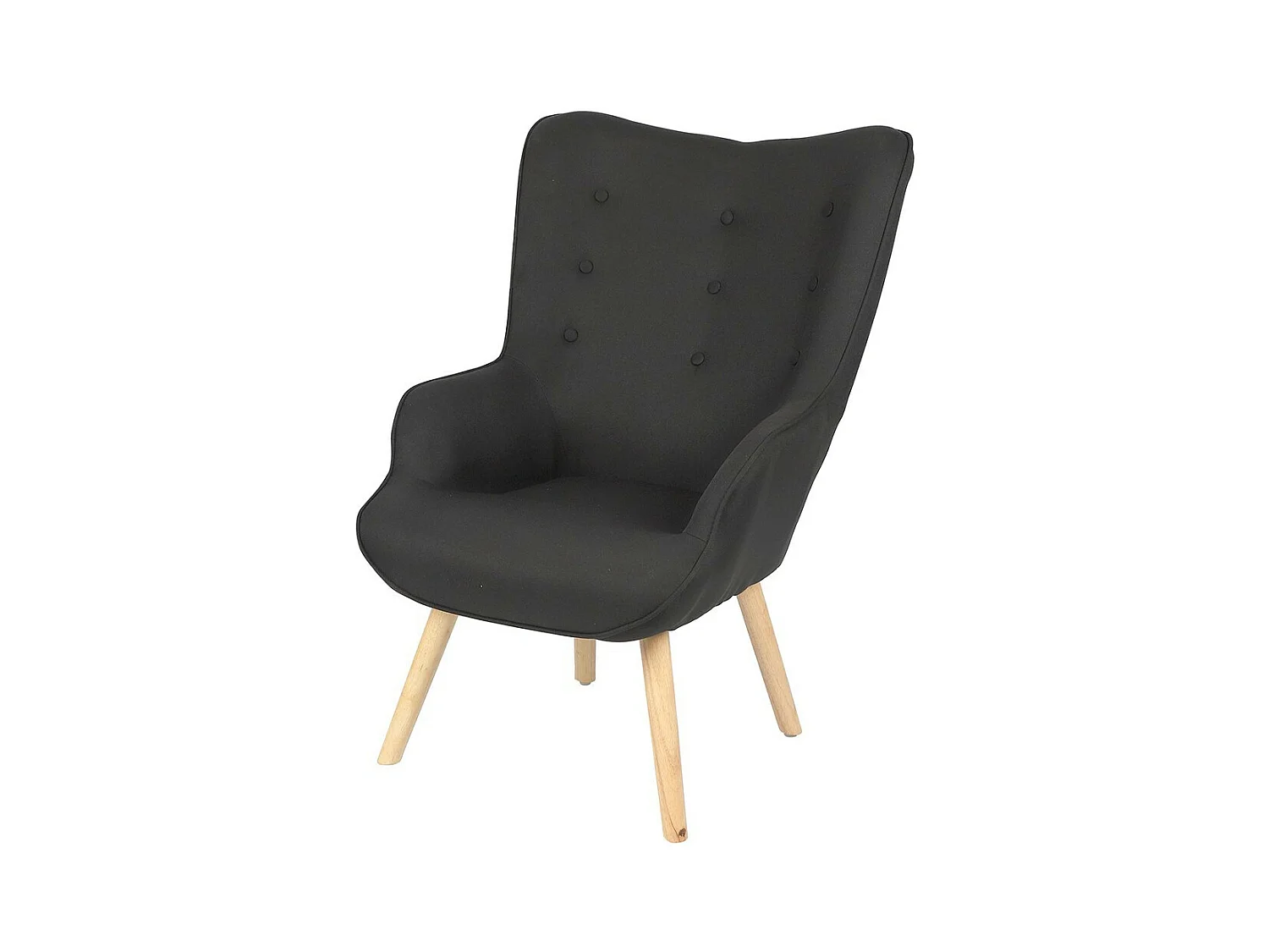 Fauteuil de salon en tissu noir avec pieds en bois collection ENJOY. Style scandinave