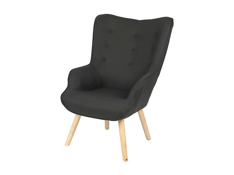 Fauteuil de salon en tissu noir avec pieds en bois collection ENJOY. Style scandinave