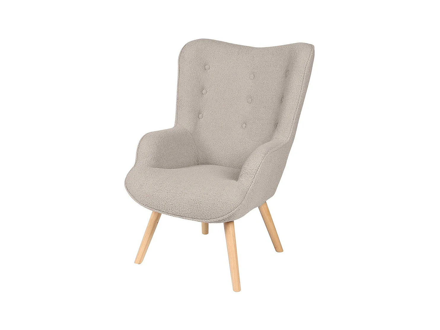 Sillón de salón en tela teddy gris con patas de madera colección ENJOY. Estilo escandinavo.