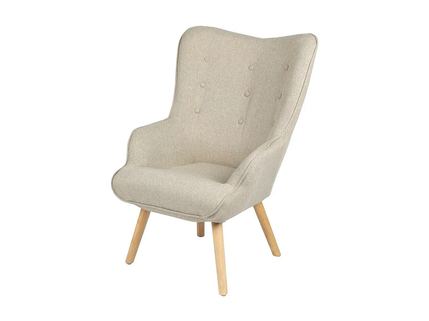 Sillón de salón en tela beige con patas de madera colección ENJOY. Estilo escandinavo