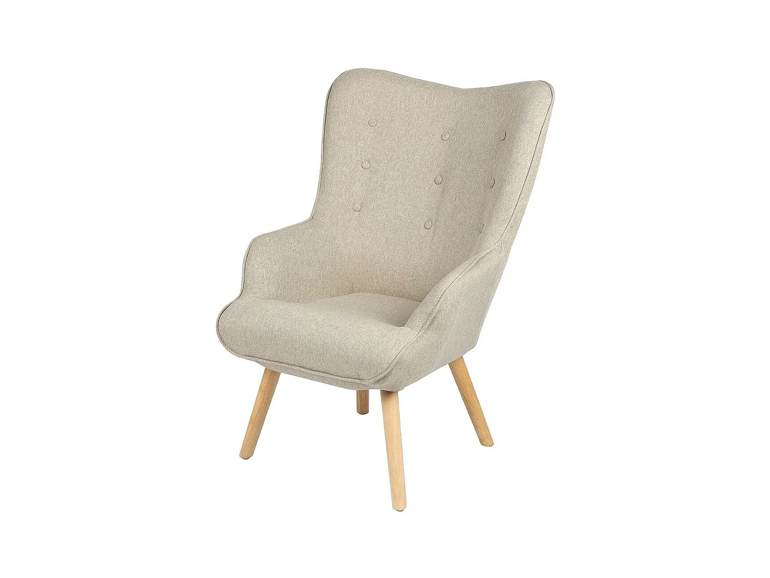 Fauteuil de salon en tissu beige avec pieds en bois collection ENJOY. Style scandinave