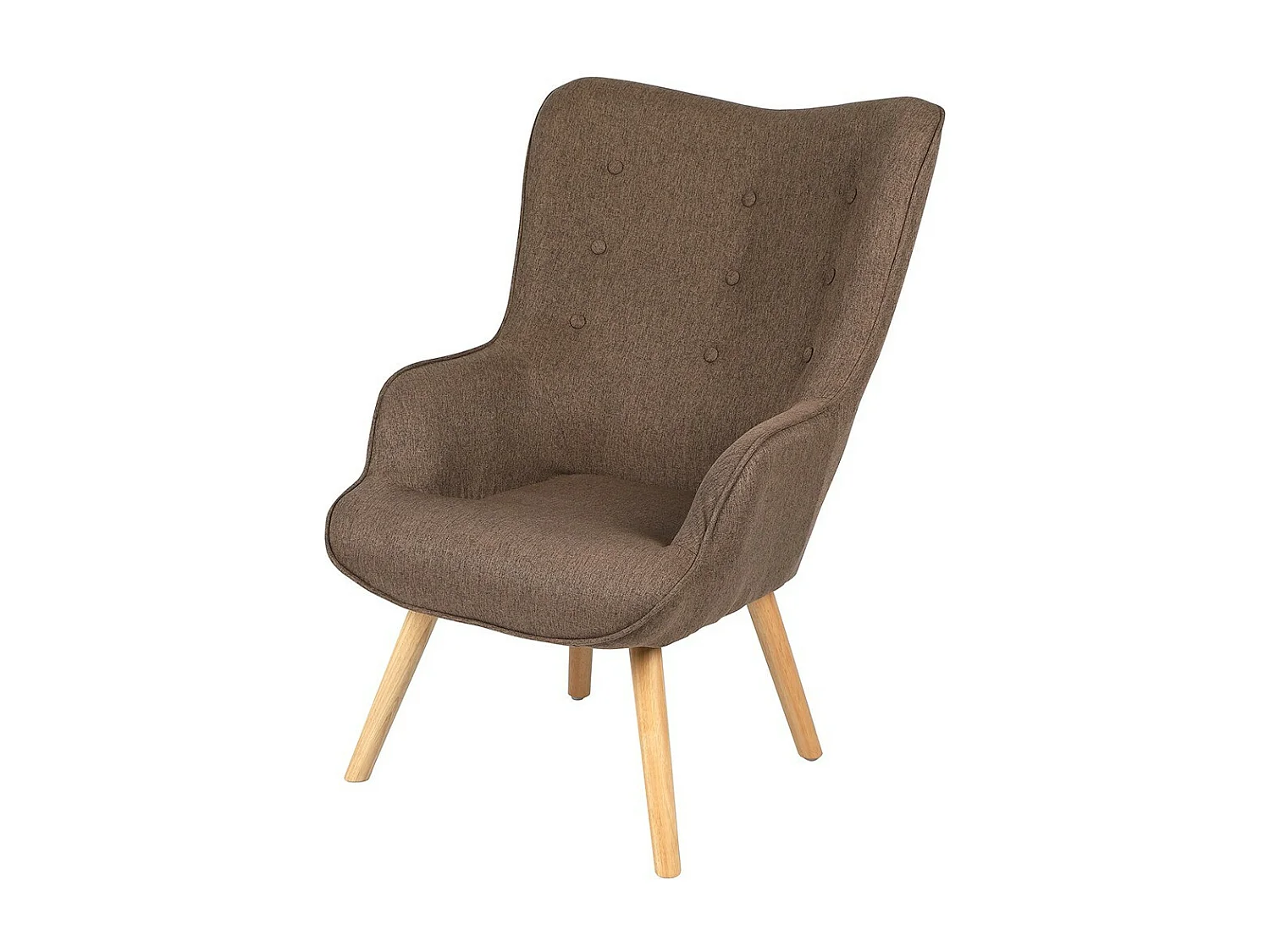 Fauteuil de salon en tissu coloris taupe avec pieds en bois collection ENJOY. Style scandinave