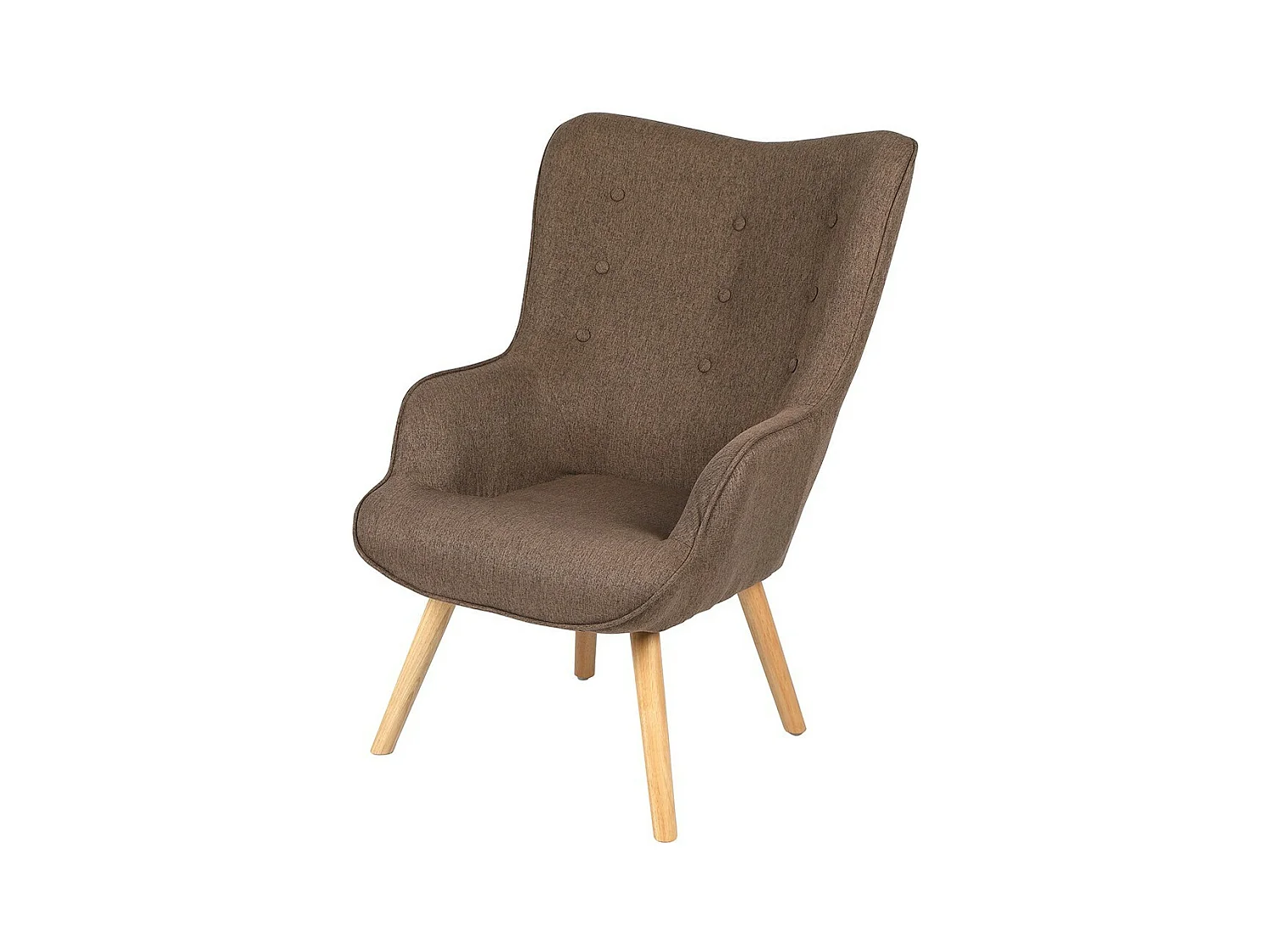 Fauteuil de salon en tissu coloris taupe avec pieds en bois collection ENJOY. Style scandinave