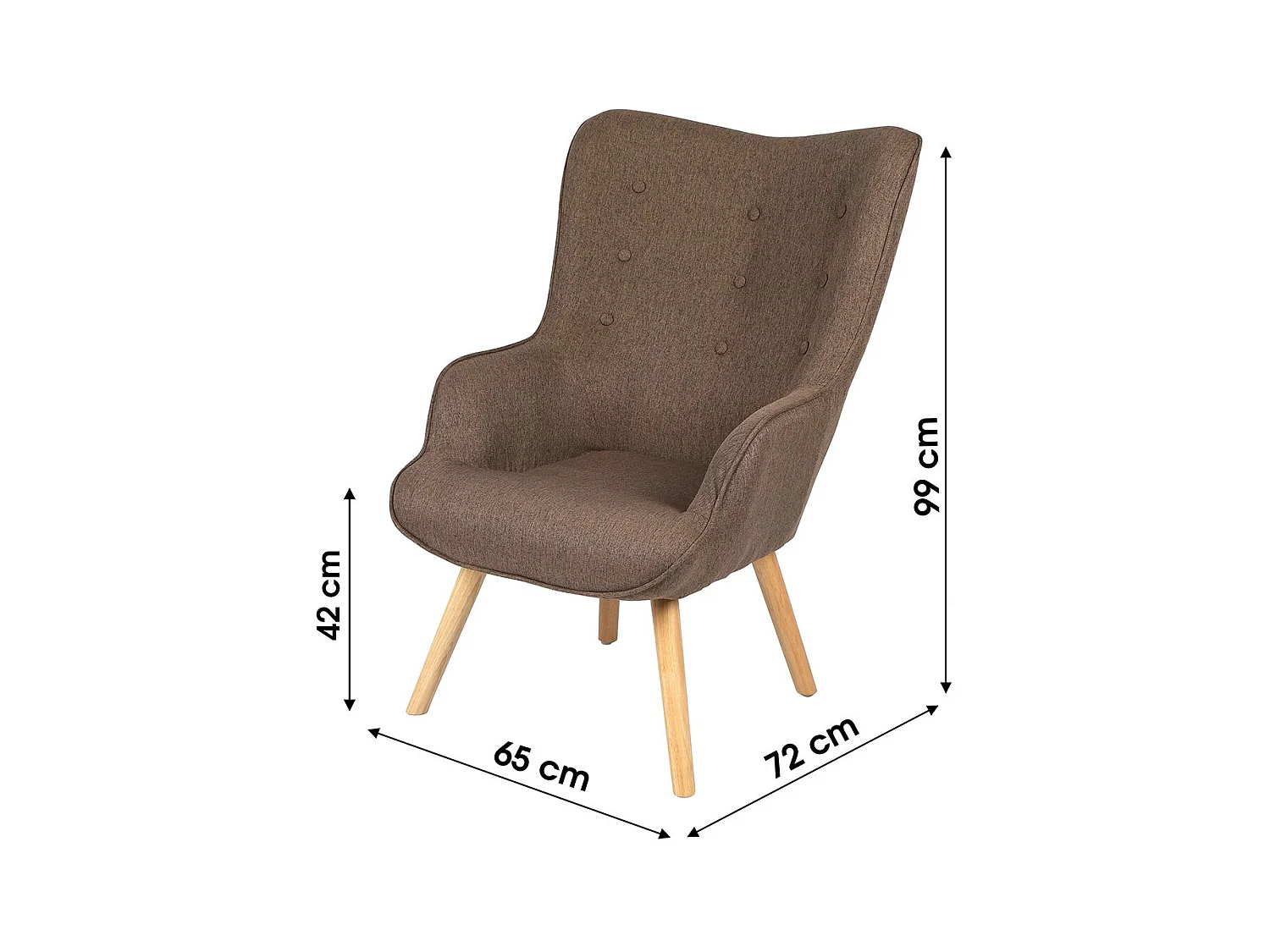 Salonfauteuil in taupekleurige stof met houten poten uit de ENJOY collectie. Scandinavische stijl.