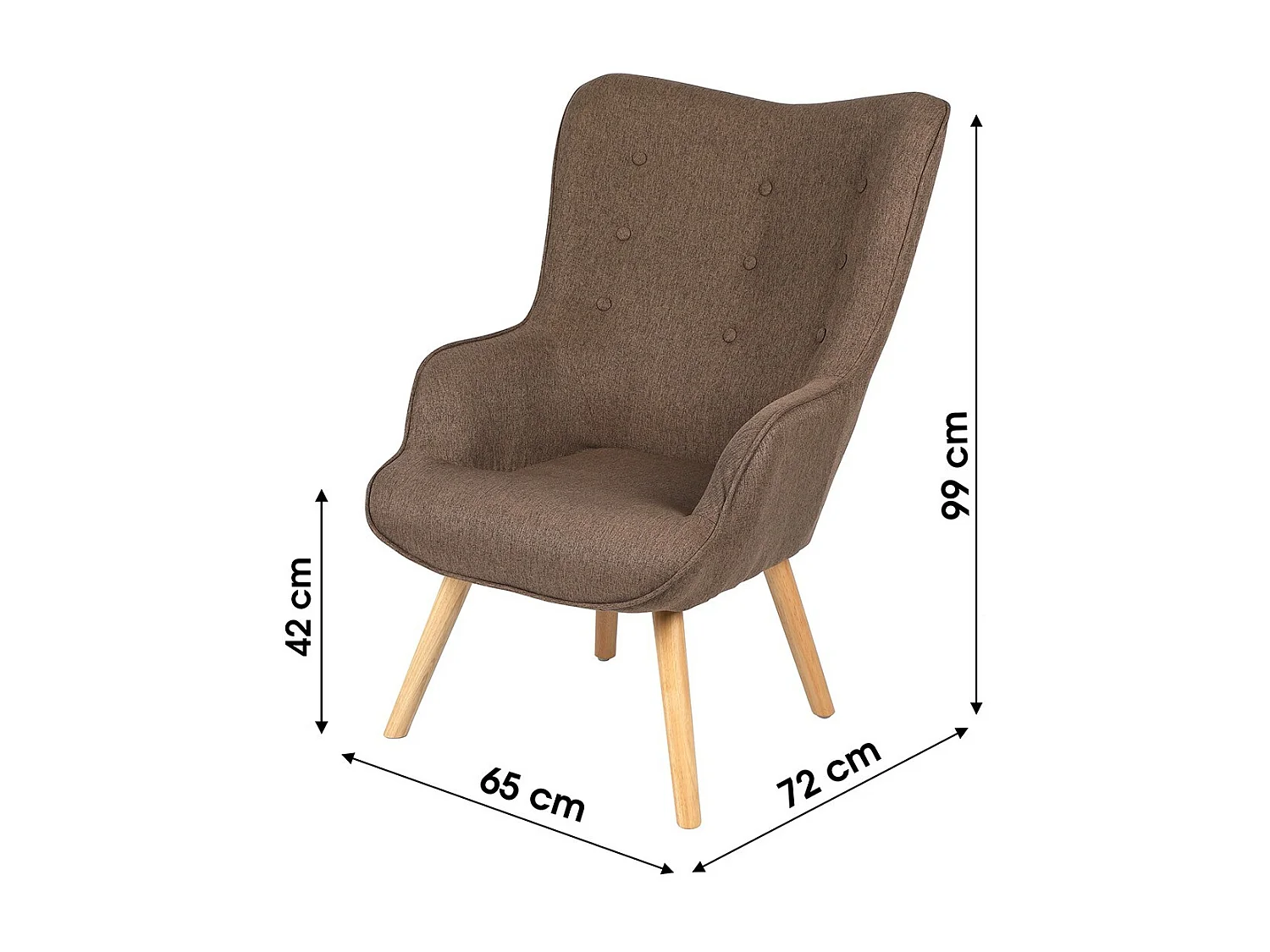 Salonfauteuil in taupekleurige stof met houten poten uit de ENJOY collectie. Scandinavische stijl.