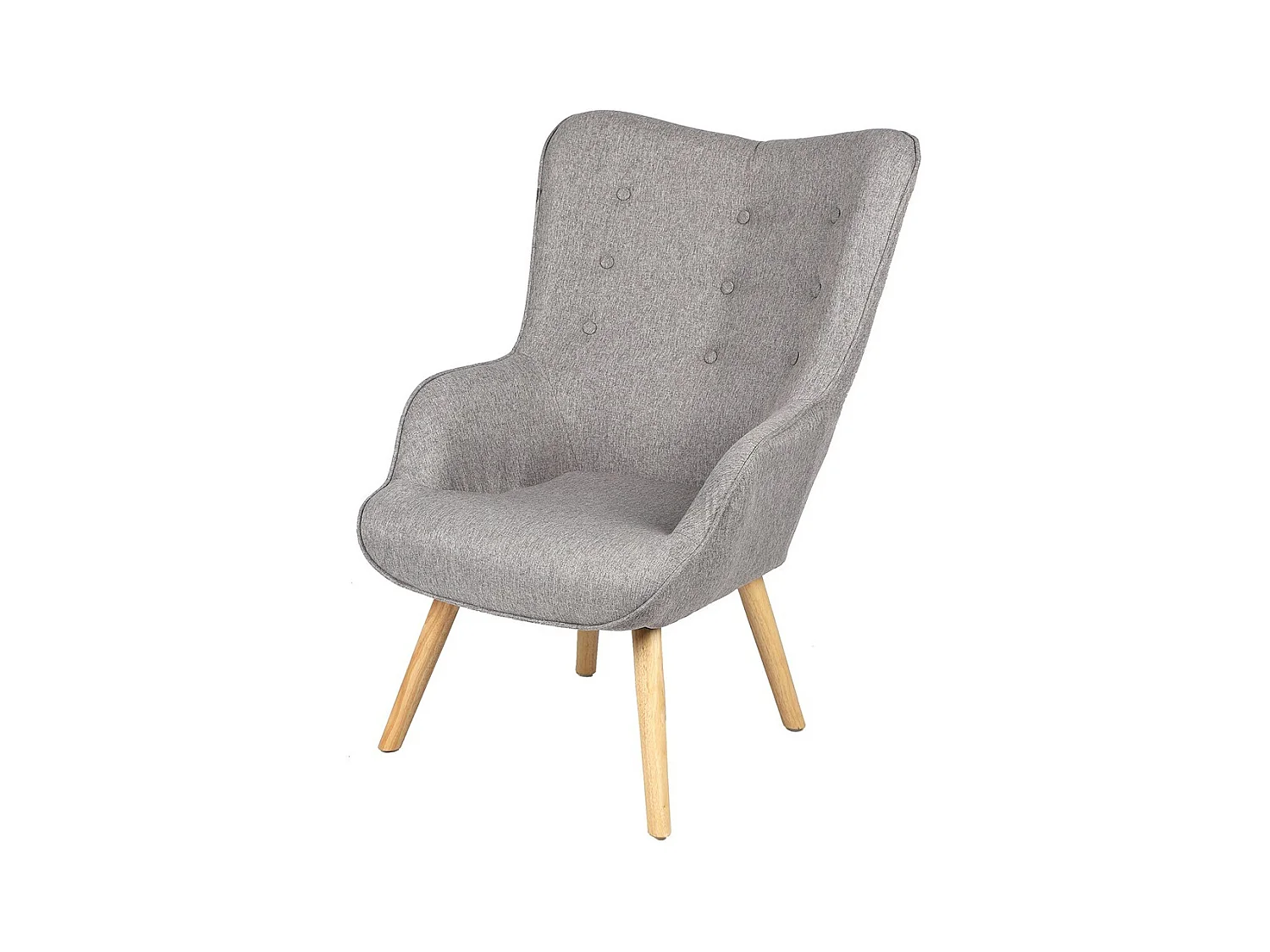Fauteuil de salon en tissu gris clair avec pieds en bois collection ENJOY. Style scandinave