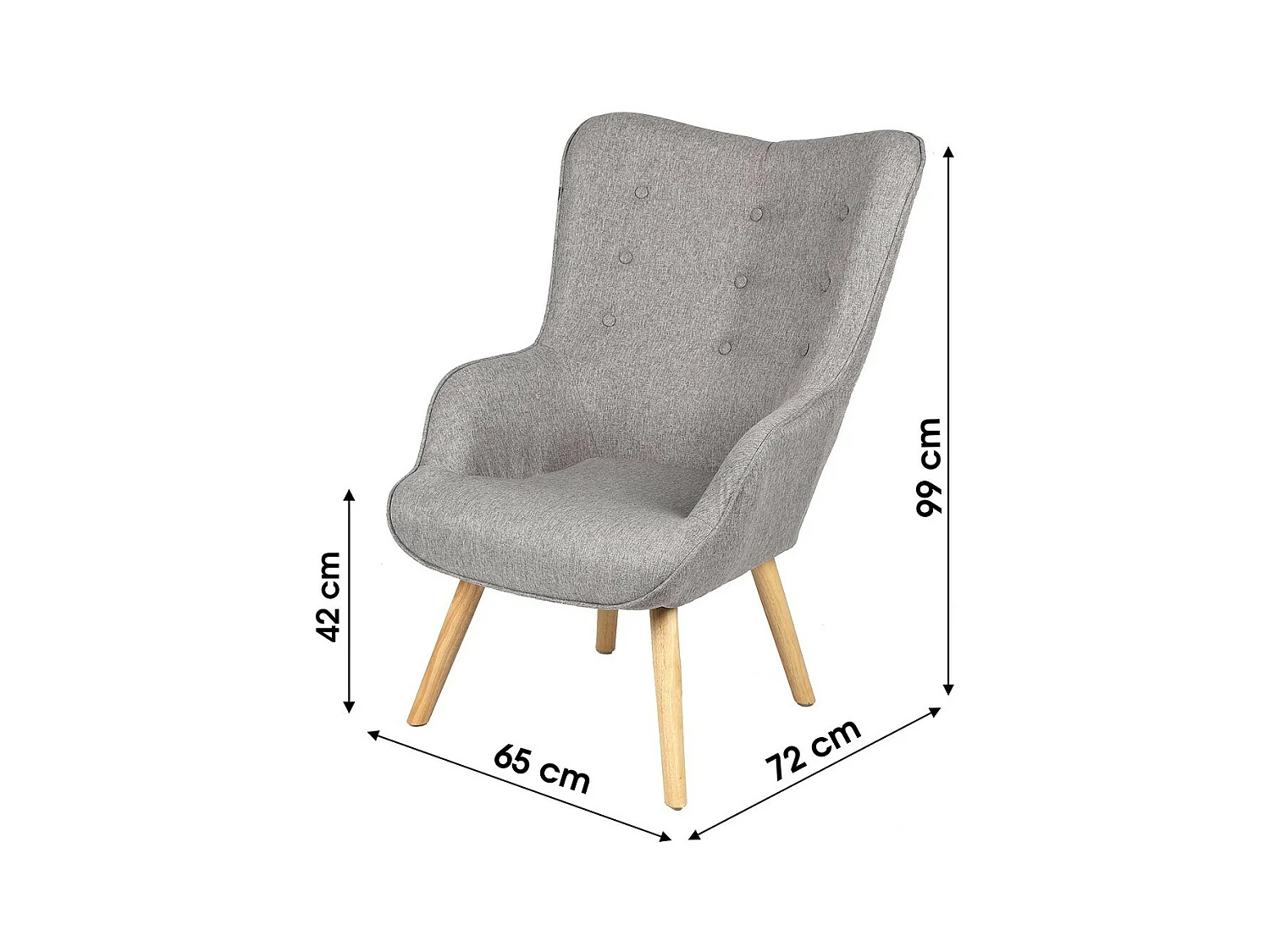 Salonstoel in lichtgrijze stof met houten poten, collectie ENJOY. Scandinavische stijl.