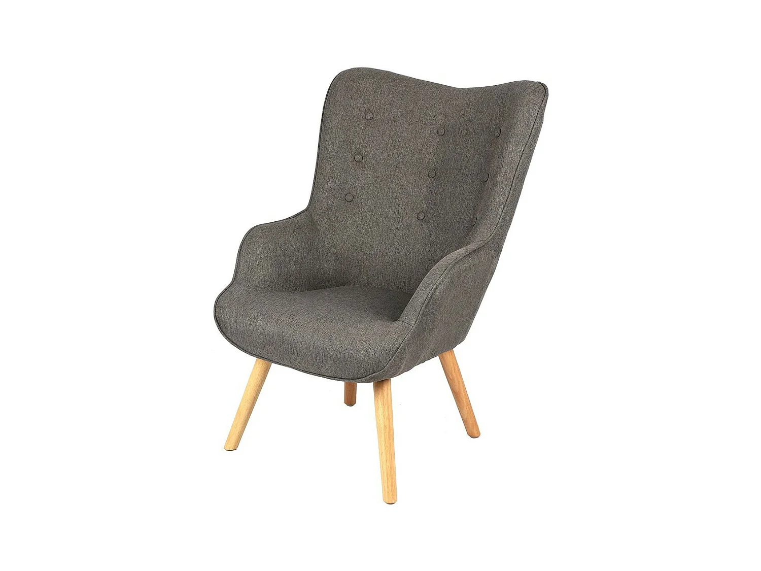 Fauteuil de salon en tissu gris foncé avec pieds en bois collection ENJOY. Style scandinave