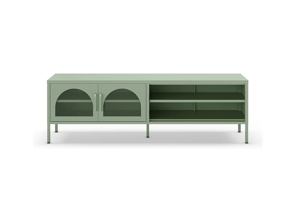 Zio - Meuble TV 2 portes en métal L160cm - Vert menthe