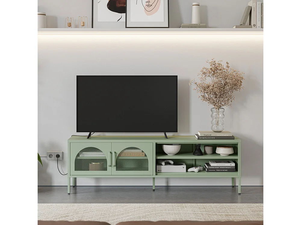 Zio - Meuble TV 2 portes en métal L160cm - Vert menthe