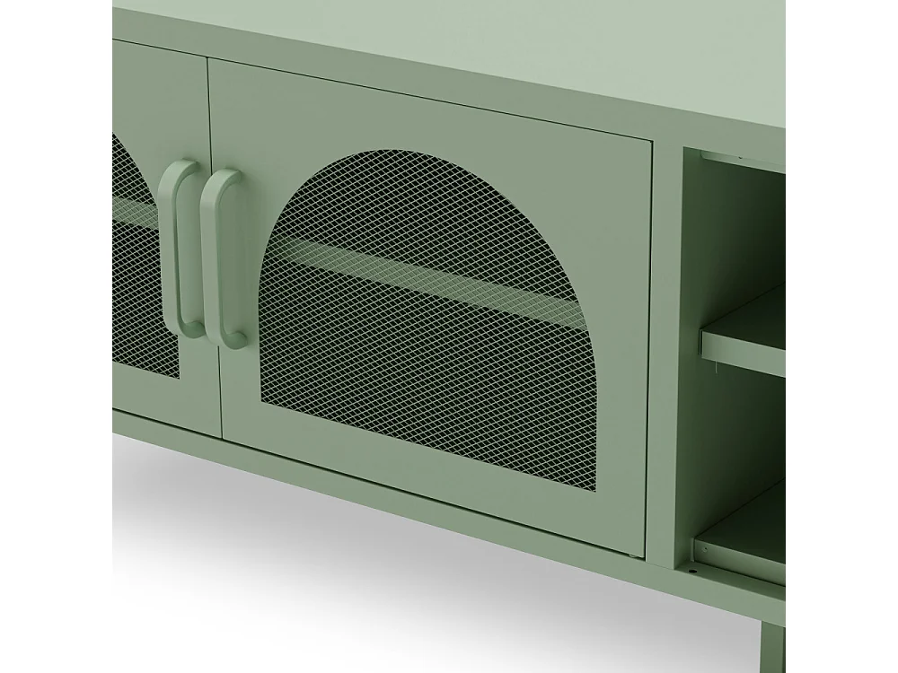 Zio - Meuble TV 2 portes en métal L160cm - Vert menthe