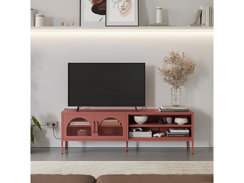 Zio - Meuble TV 2 portes en métal L160cm - Terracotta