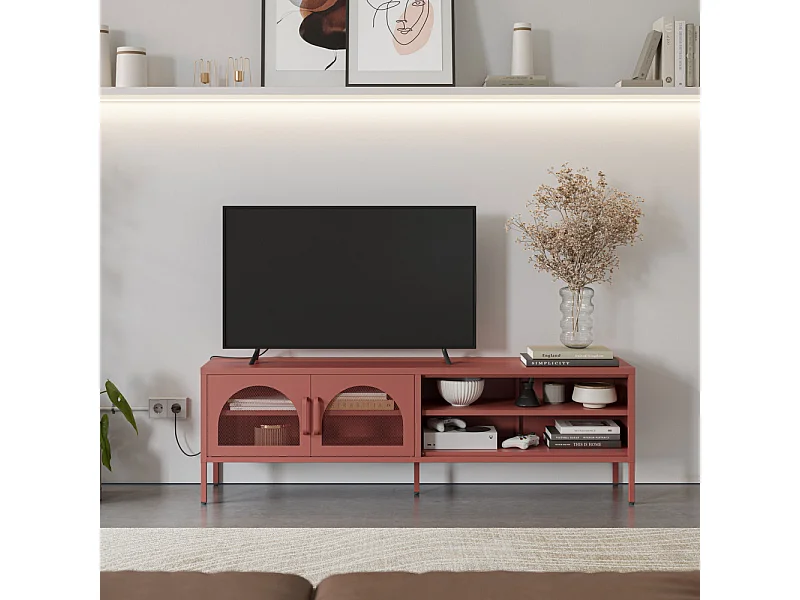 Zio - Meuble TV 2 portes en métal L160cm - Terracotta