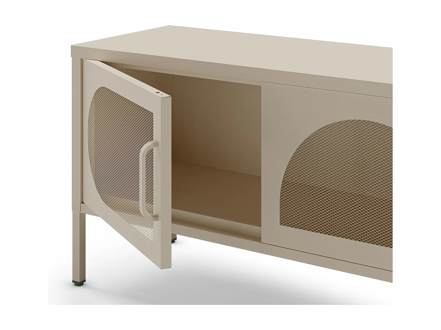 Zio - Meuble TV 4 portes en métal L180cm - Beige