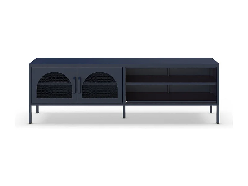 Zio - Meuble TV 2 portes en métal L160cm - Bleu nuit
