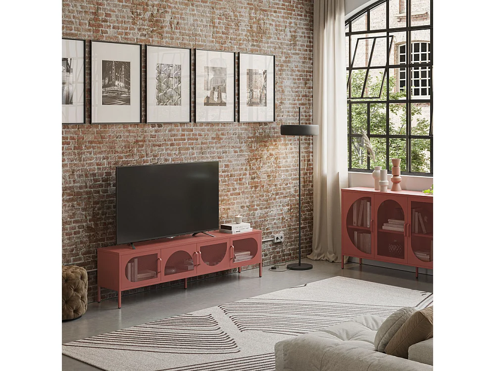 Zio - Meuble TV 4 portes en métal L180cm - Terracotta