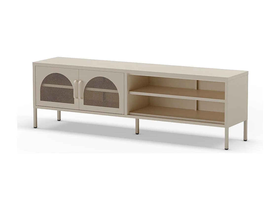Zio - Meuble TV 2 portes en métal L160cm - Beige
