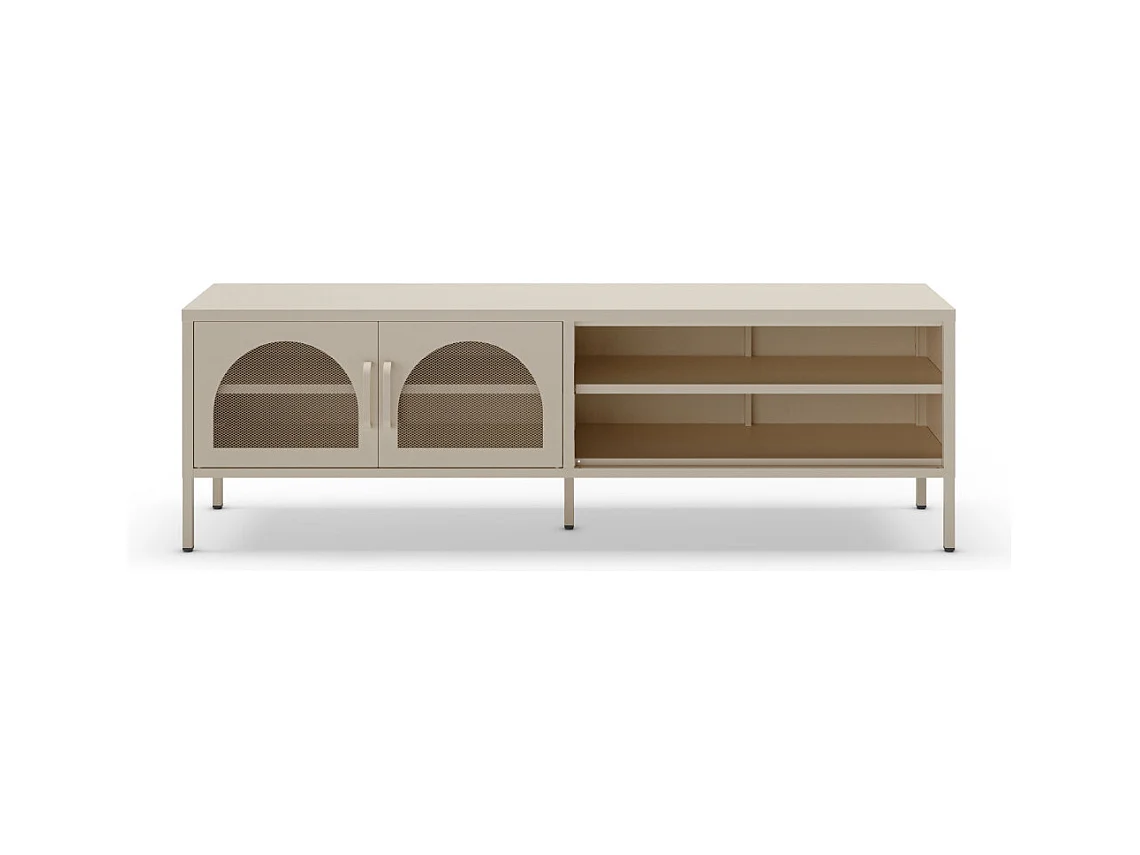 Zio - Meuble TV 2 portes en métal L160cm - Beige