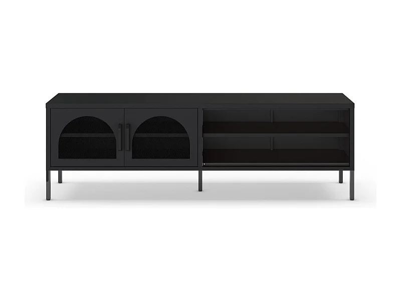 Mobile porta TV in metallo Diora nero con 2 ante reticolate 160x35x50H – Design industriale, anima versatile