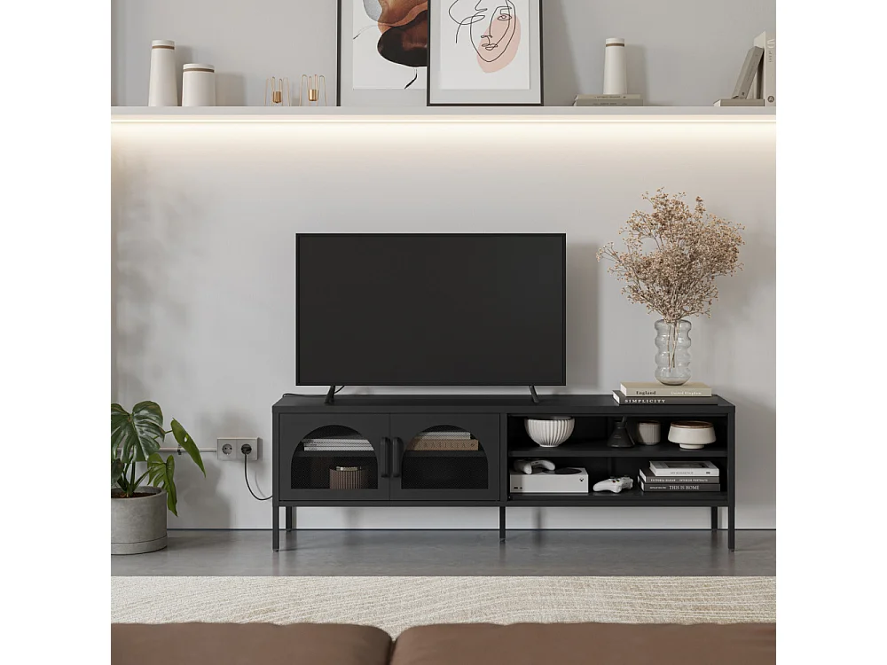 Zio - Meuble TV 2 portes en métal L160cm - Noir