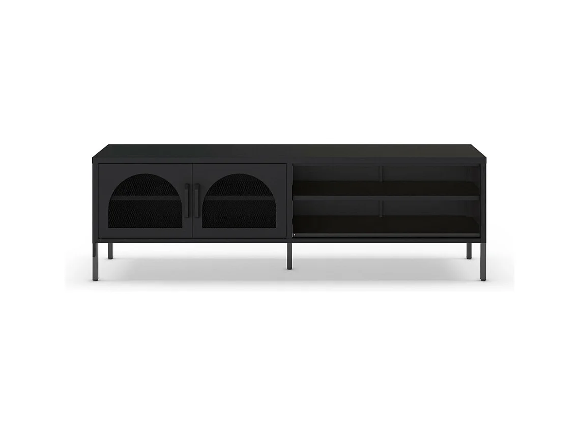 Mobile porta TV in metallo Diora nero con 2 ante reticolate 160x35x50H – Design industriale, anima versatile