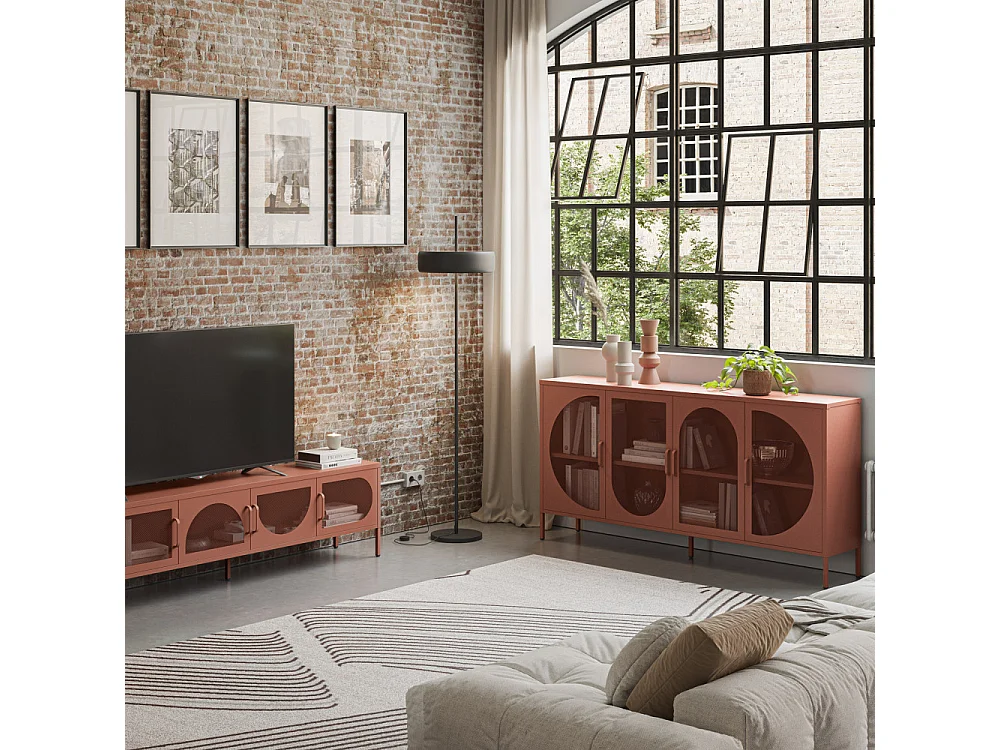 Zio - Buffet 4 portes en métal L160cm - Terracotta