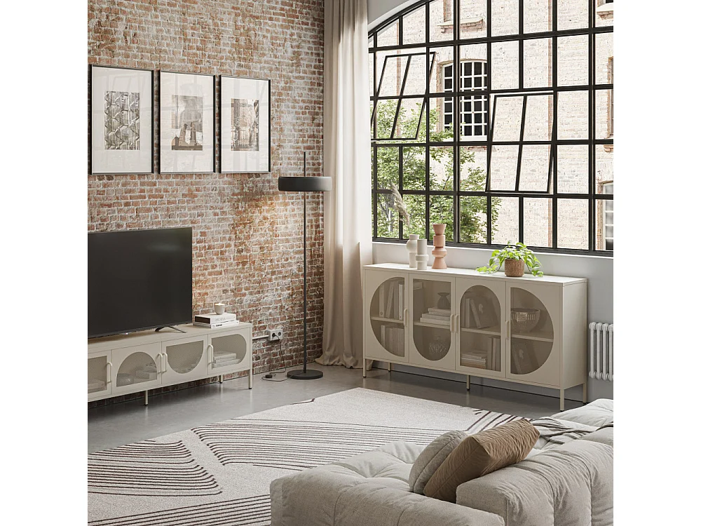 Zio - Buffet 4 portes en métal L160cm - Beige