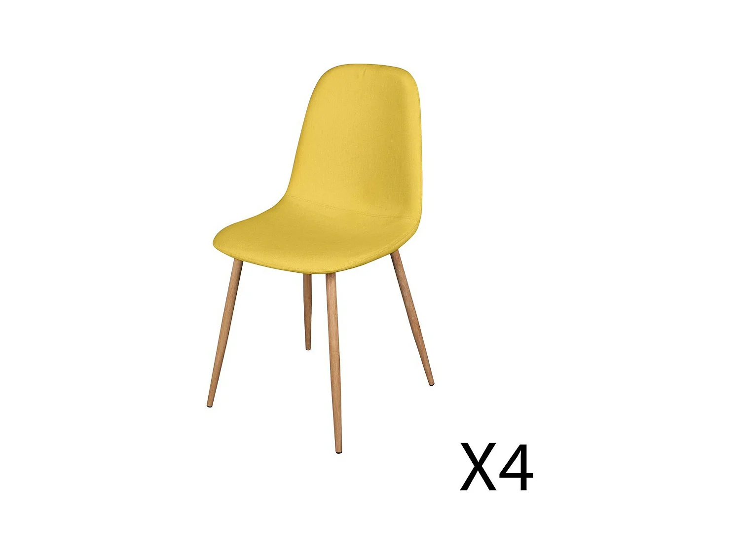 Set van 4 stoelen in mosterdgele stof met hout-effect metalen poten – 45x87x54 cm – Collectie NORDICA