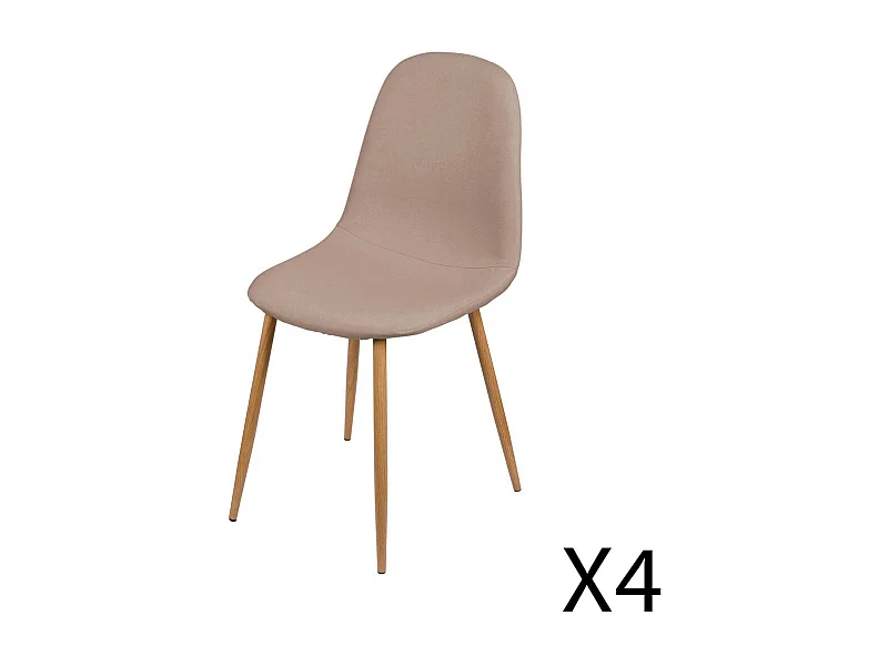 Lote de 4 sillas en tela color topo con patas de metal efecto madera – 45x87x54 cm, altura del asiento 49 cm – Colección NORDICA