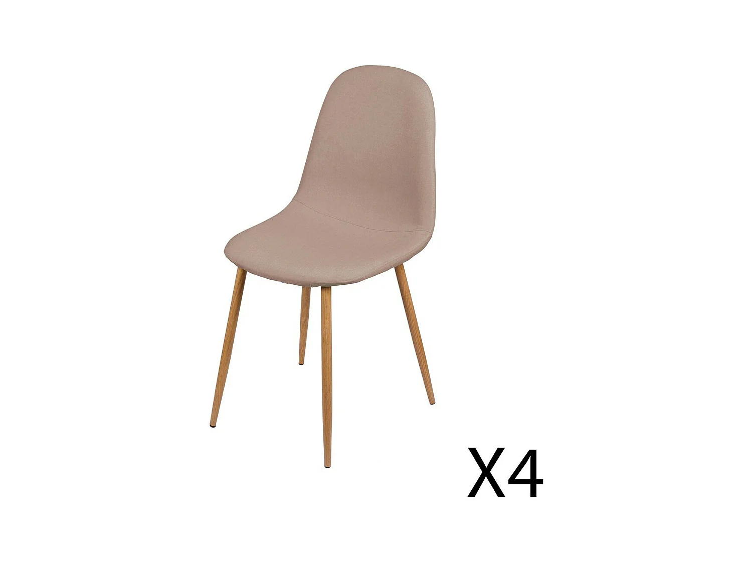 Lot de 4 chaises en tissu taupe avec pieds en métal effet bois – 45x87x54 cm, hauteur d'assise 49 cm – Collection NORDICA