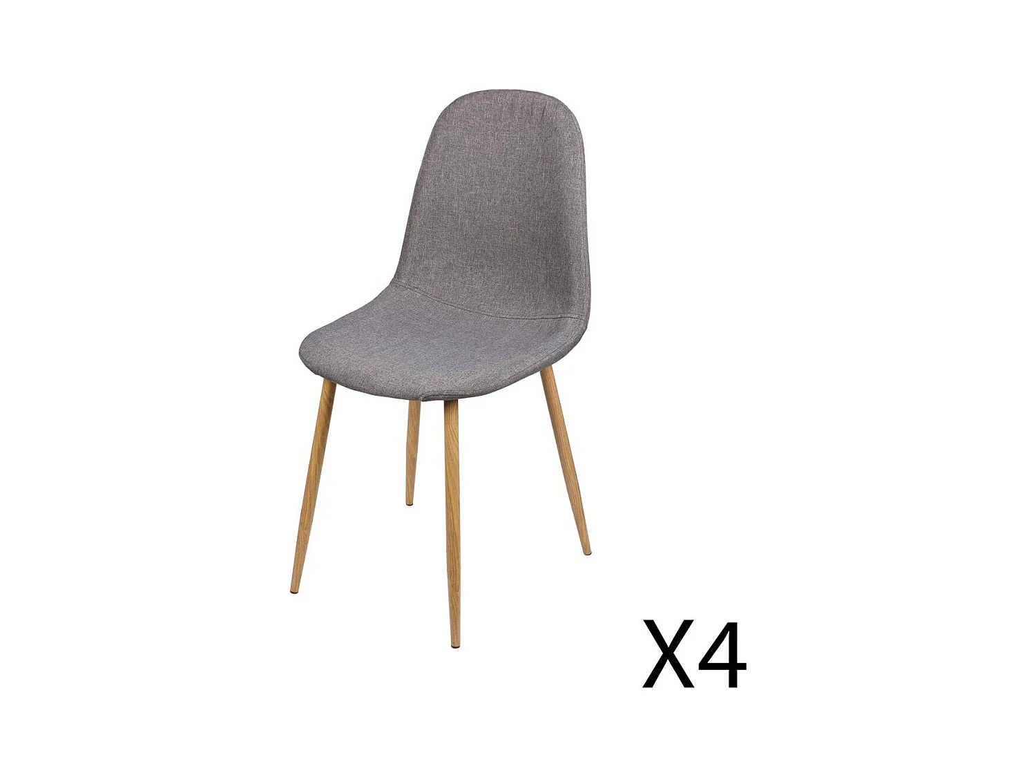 Lot de 4 chaises en tissu gris foncé avec pieds en métal effet bois – 45x87x54 cm, hauteur d'assise 49 cm – Collection NORDICA