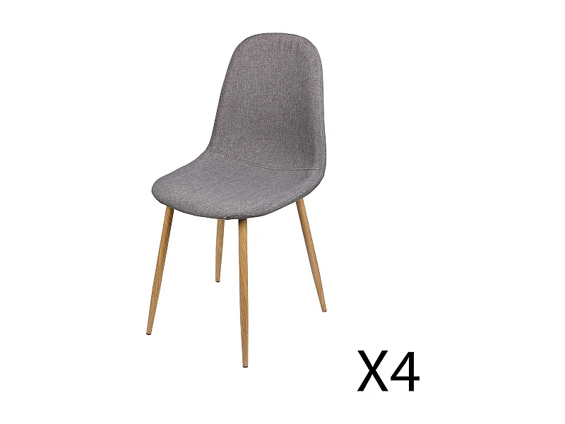 Lot de 4 chaises en tissu gris foncé avec pieds en métal effet bois – 45x87x54 cm, hauteur d'assise 49 cm – Collection NORDICA