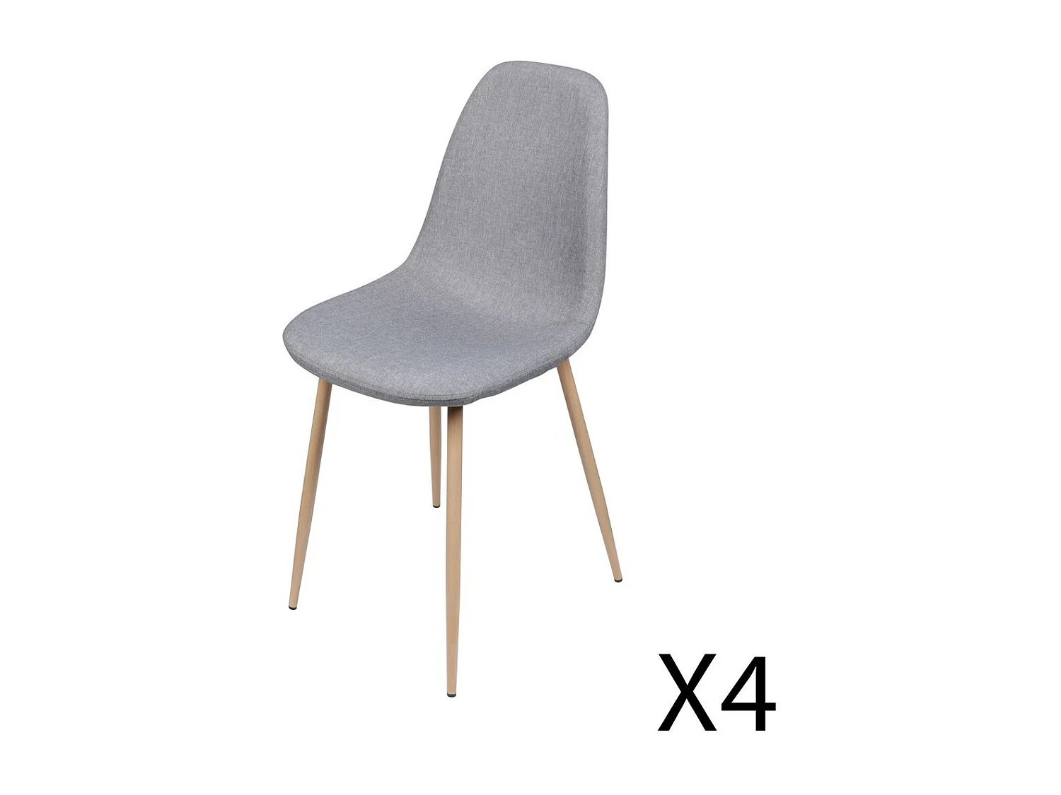 Lot de 4 chaises en tissu gris clair avec pieds en métal effet bois – 45x87x54 cm, hauteur d'assise 49 cm – Collection NORDICA