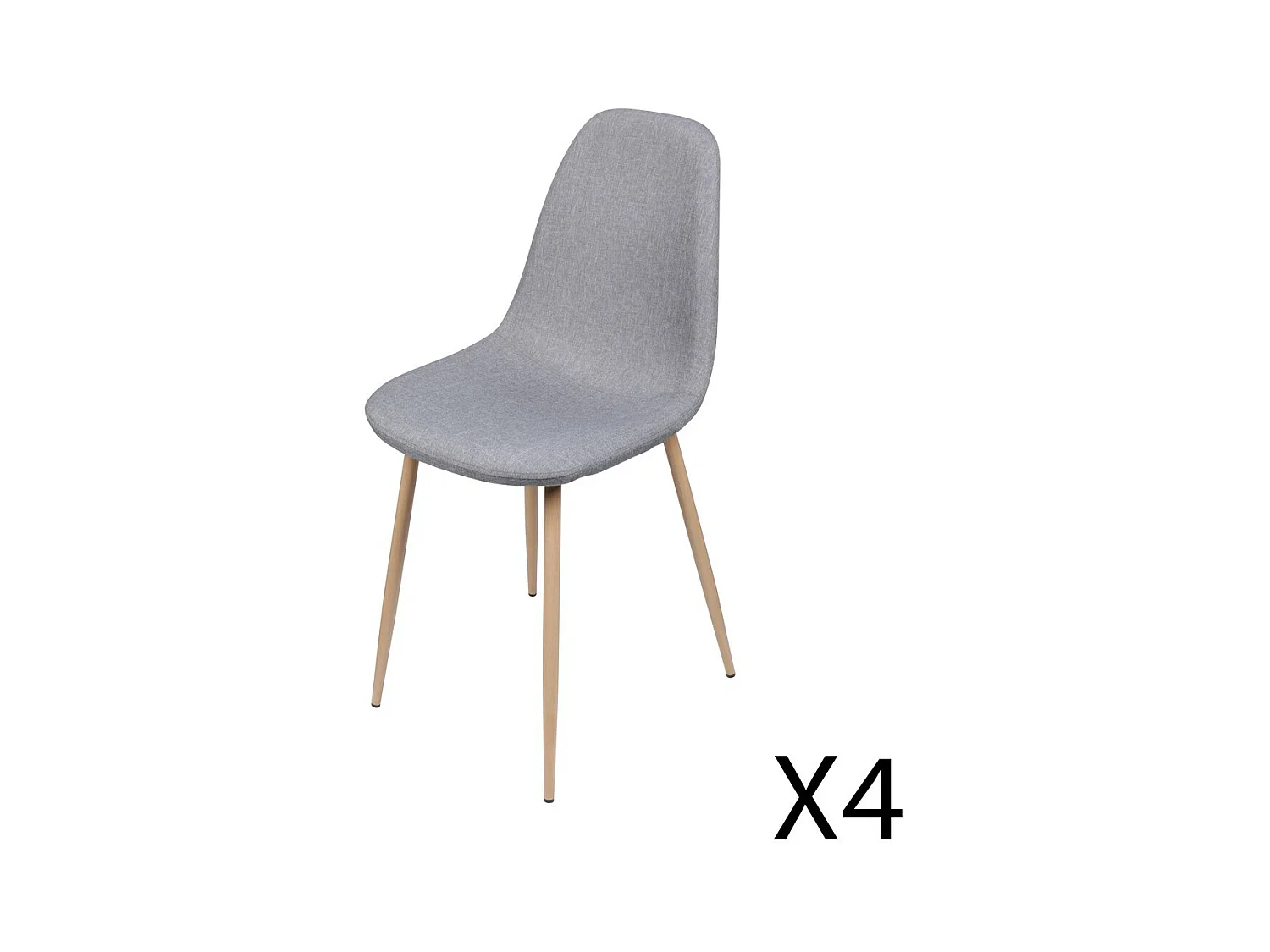Set van 4 lichtgrijze stoffen stoelen met metalen poten met houteffect - 45x87x54 cm, zithoogte 49 cm - Collectie NORDICA