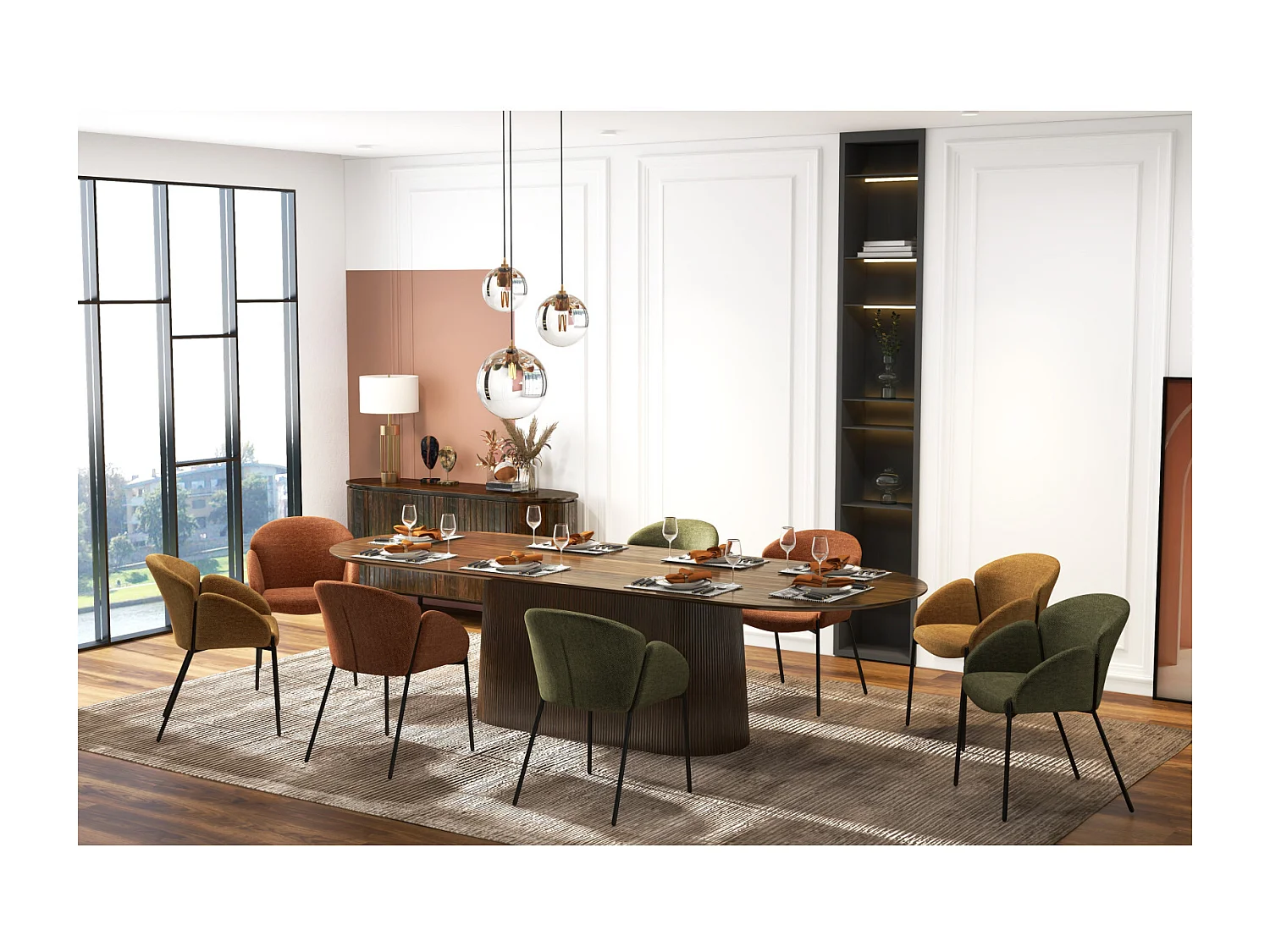 CANDICE-Sedia in tessuto terracotta (x2)