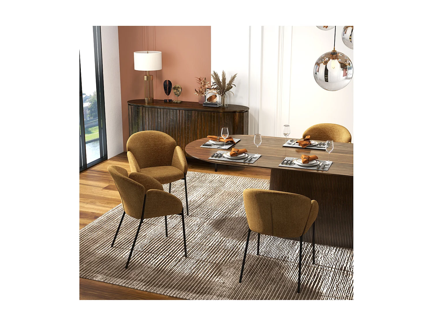 CANDICE-Sedia in tessuto senape (x2)