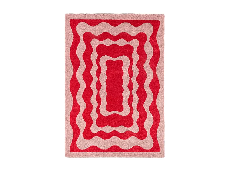 Groove - Tapis vintage à motif festonné -  Rouge - 160x230cm