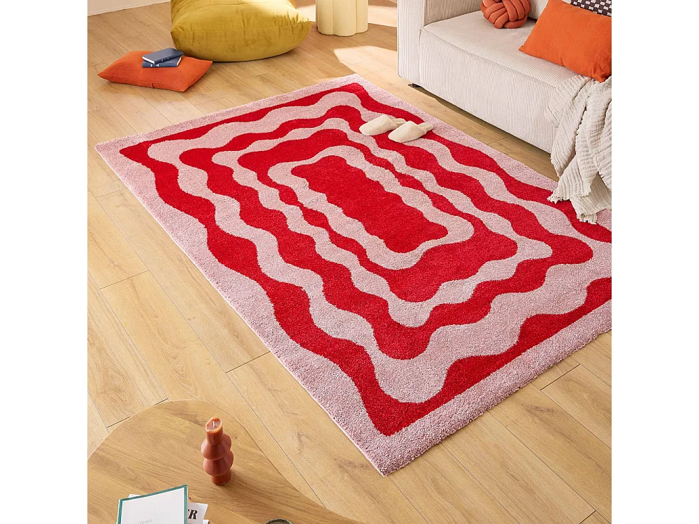 Groove - Tapis vintage à motif festonné -  Rouge - 160x230cm