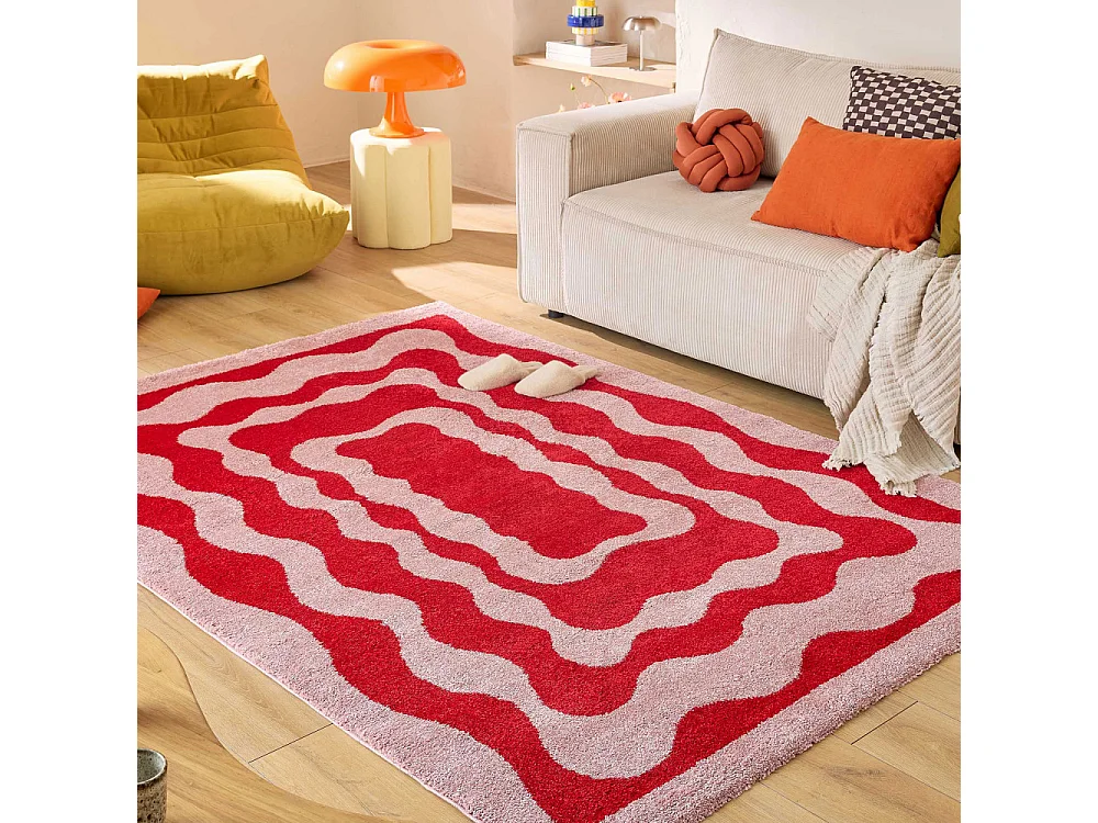 Groove - Tapis vintage à motif festonné -  Rouge - 160x230cm