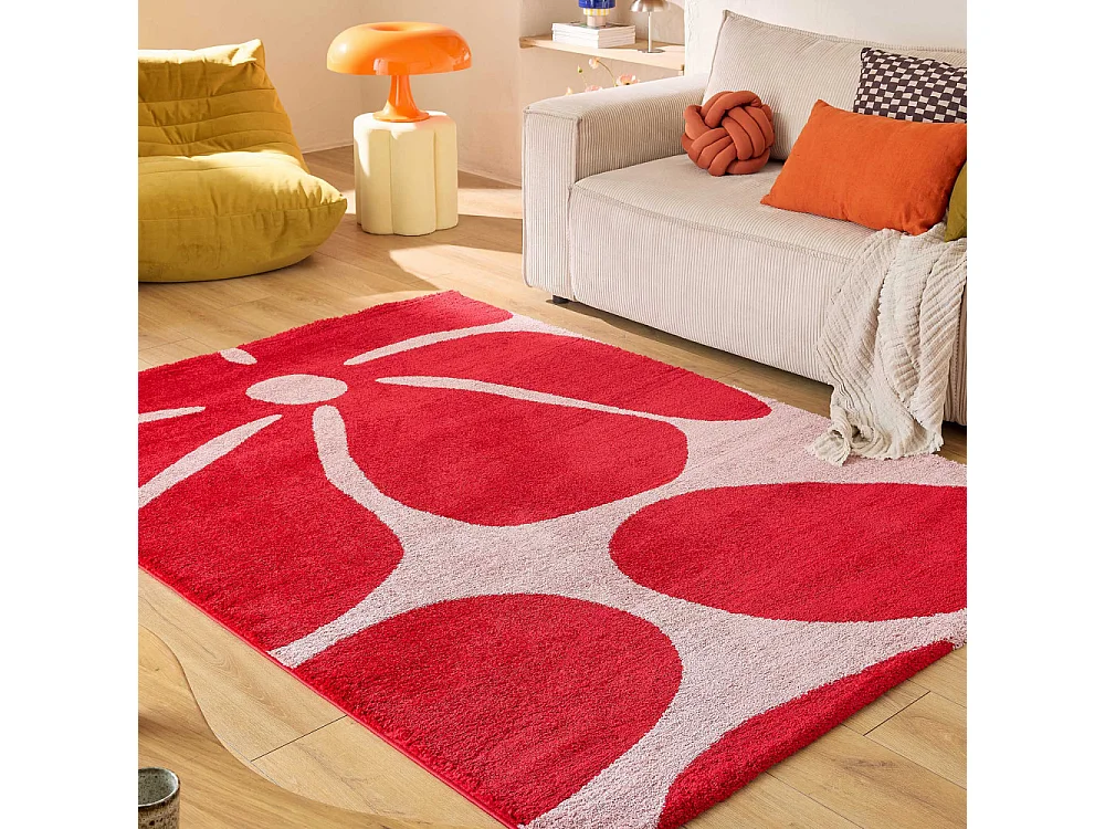 Pop - Tapis vintage à motif floral -  Rouge - 160x230cm